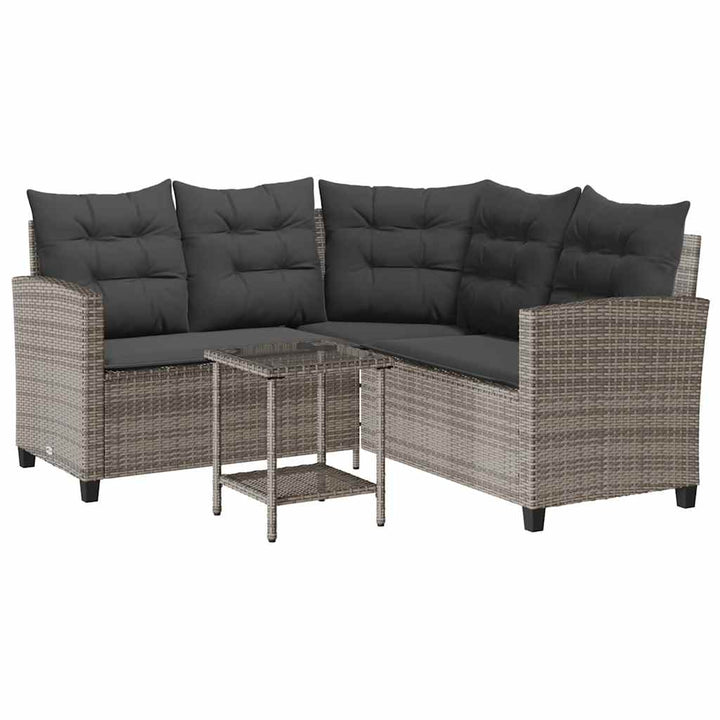 Gartensofa in L-Form mit Tisch und Kissen Grau Poly Rattan