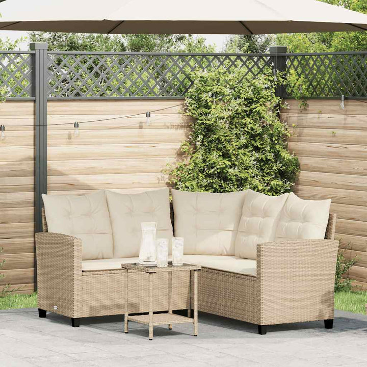 Gartensofa in L-Form mit Tisch und Kissen Beige Poly Rattan