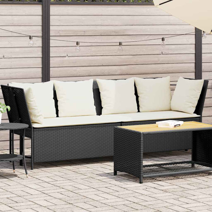 Gartensofa mit Kissen Schwarz Poly Rattan