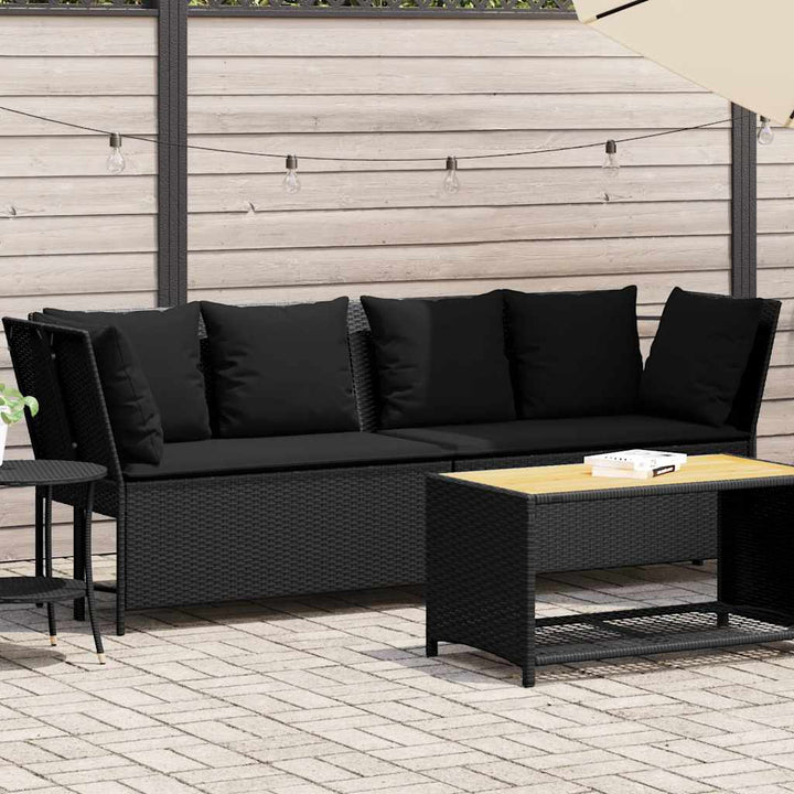 Gartensofa mit Kissen Schwarz Poly Rattan