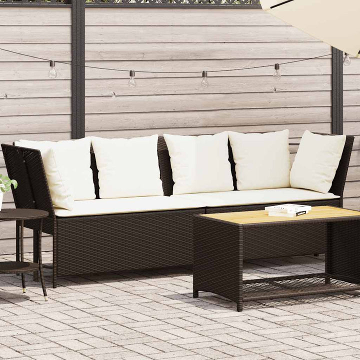 Gartensofa mit Kissen Braun Poly Rattan