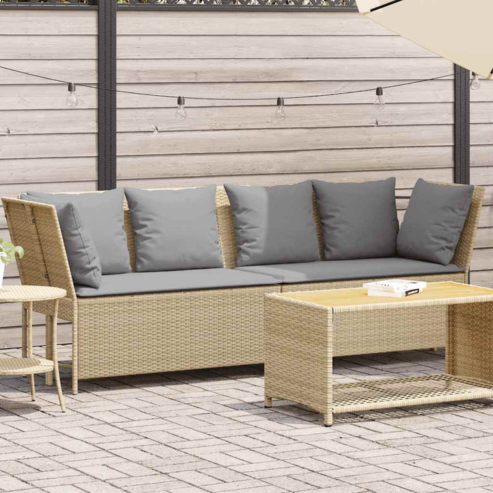 Gartensofa mit Kissen Beige Poly Rattan