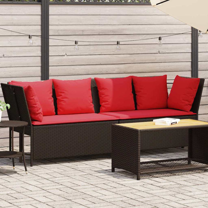 Gartensofa mit Kissen Braun Poly Rattan