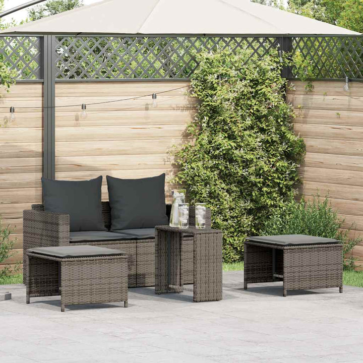 5-tlg. Garten-Sofagarnitur Kissen Stapelbar Grau Poly Rattan