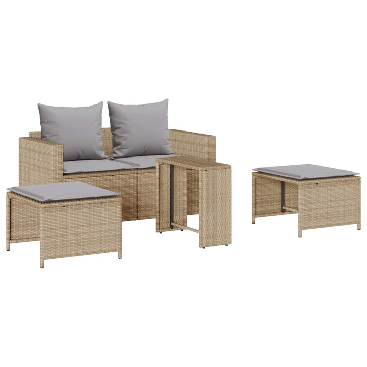 5-tlg. Garten-Sofagarnitur Kissen Stapelbar Beige Poly Rattan