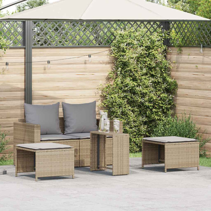 5-tlg. Garten-Sofagarnitur Kissen Stapelbar Beige Poly Rattan