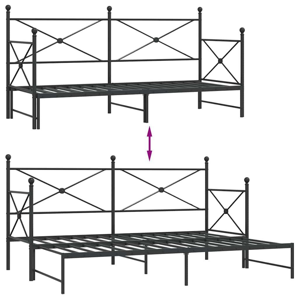 Tagesbett Ausziehbar ohne Matratze Schwarz 90x190 cm Stahl