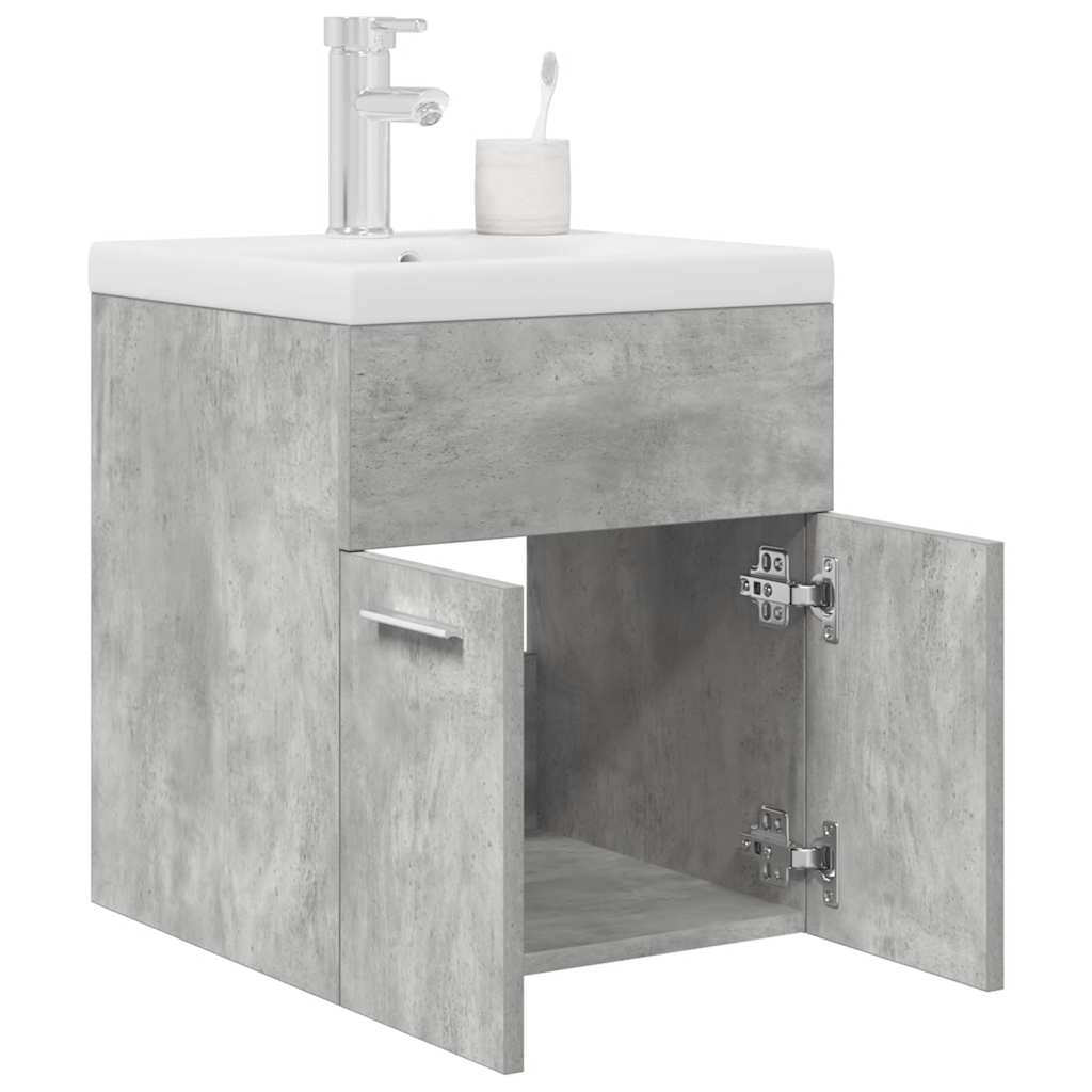 Waschbeckenunterschrank mit Einbaubecken Wasserhahn Betongrau