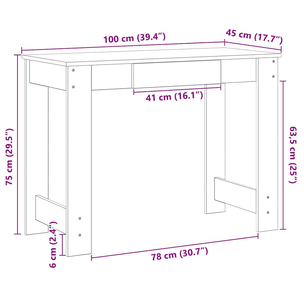 Schreibtisch Sonoma-Eiche 100x45x75 cm Holzwerkstoff