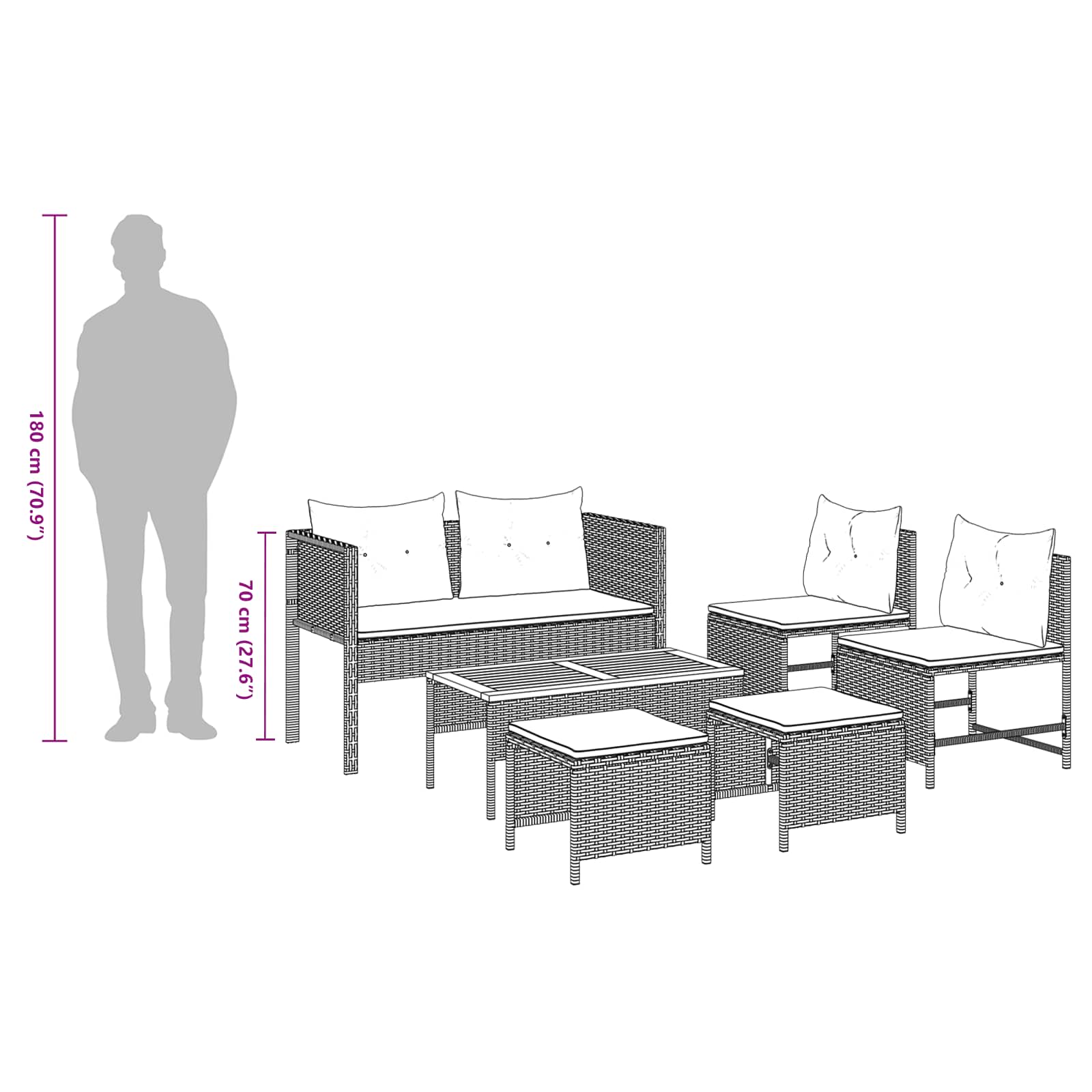 Gartensofa-set mit Kissen 6 pcs Grau und Marineblau Poly-Rattan