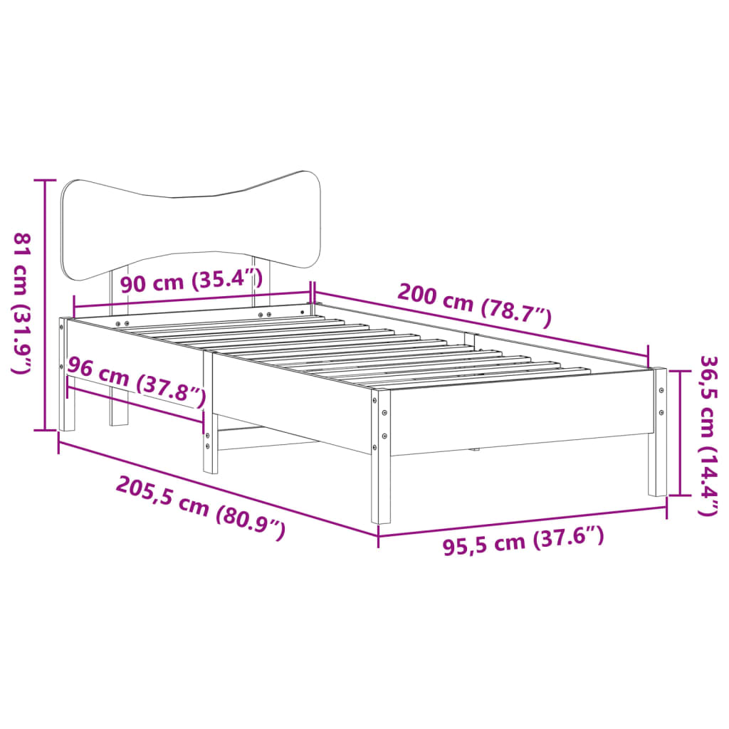 Massivholzbett ohne Matratze Weiß 90x200 cm Kiefernholz