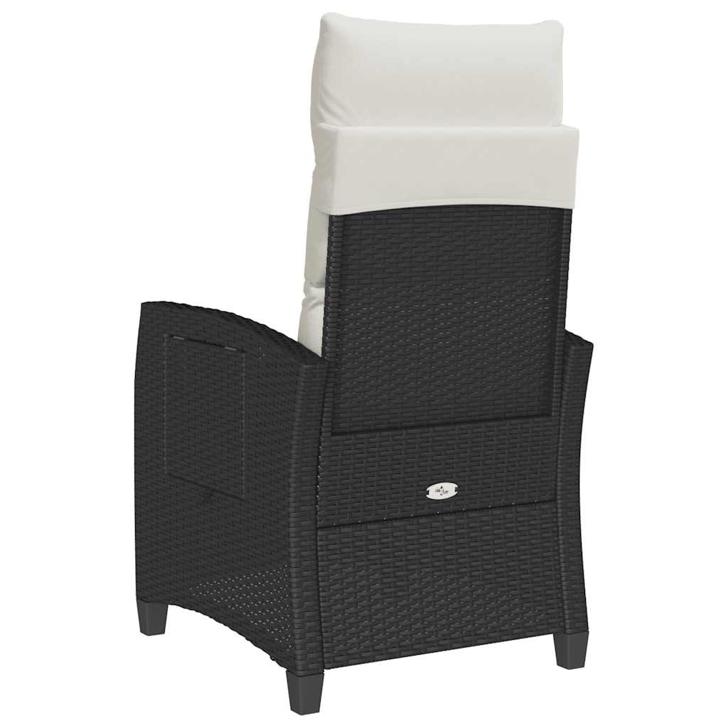 Gartensessel mit Beistelltisch Verstellbar Schwarz Poly Rattan