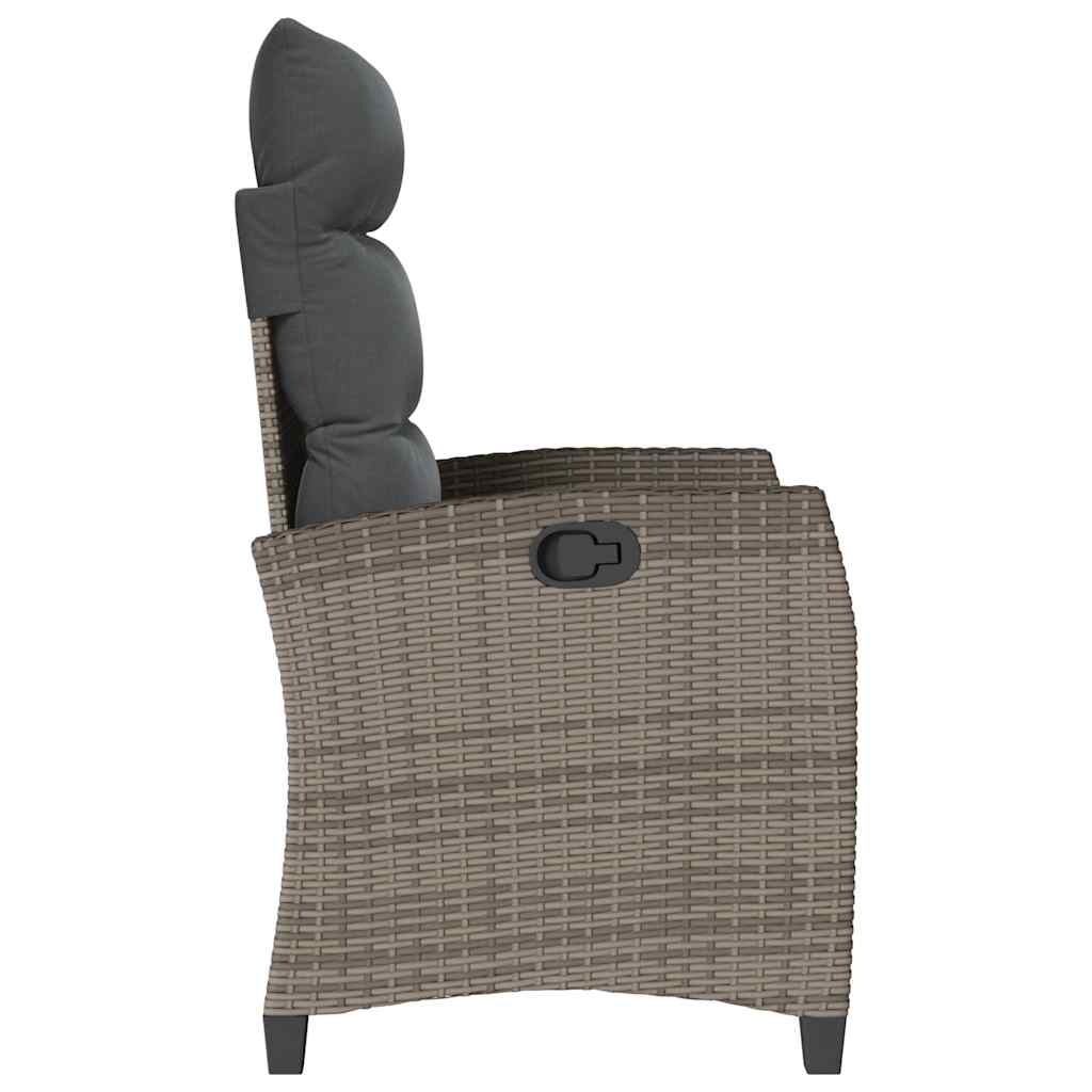 Gartensessel mit Beistelltisch Verstellbar Grau Poly Rattan