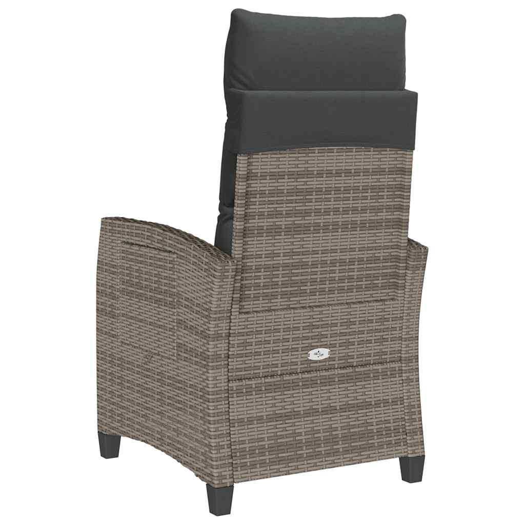 Gartensessel mit Beistelltisch Verstellbar Grau Poly Rattan