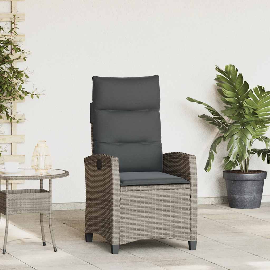 Gartensessel mit Beistelltisch Verstellbar Grau Poly Rattan