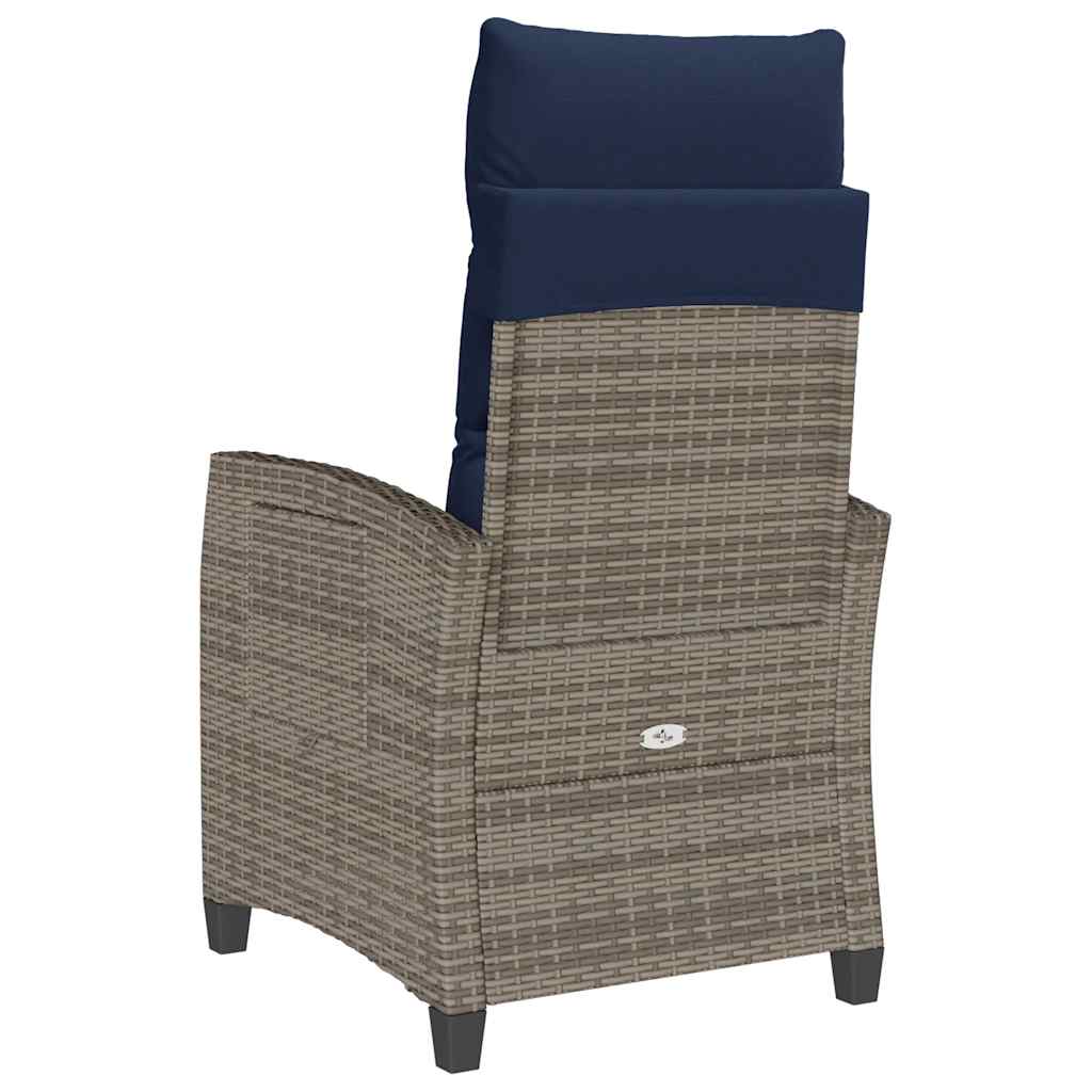Gartensessel mit Beistelltisch Verstellbar Grau Poly Rattan