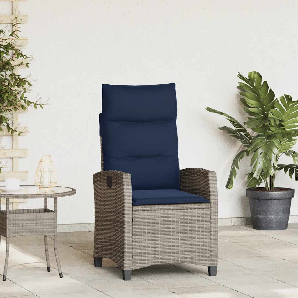 Gartensessel mit Beistelltisch Verstellbar Grau Poly Rattan