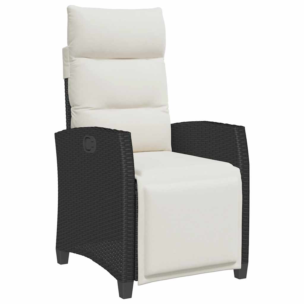 Gartensessel mit Beistelltisch Verstellbar Schwarz Poly Rattan
