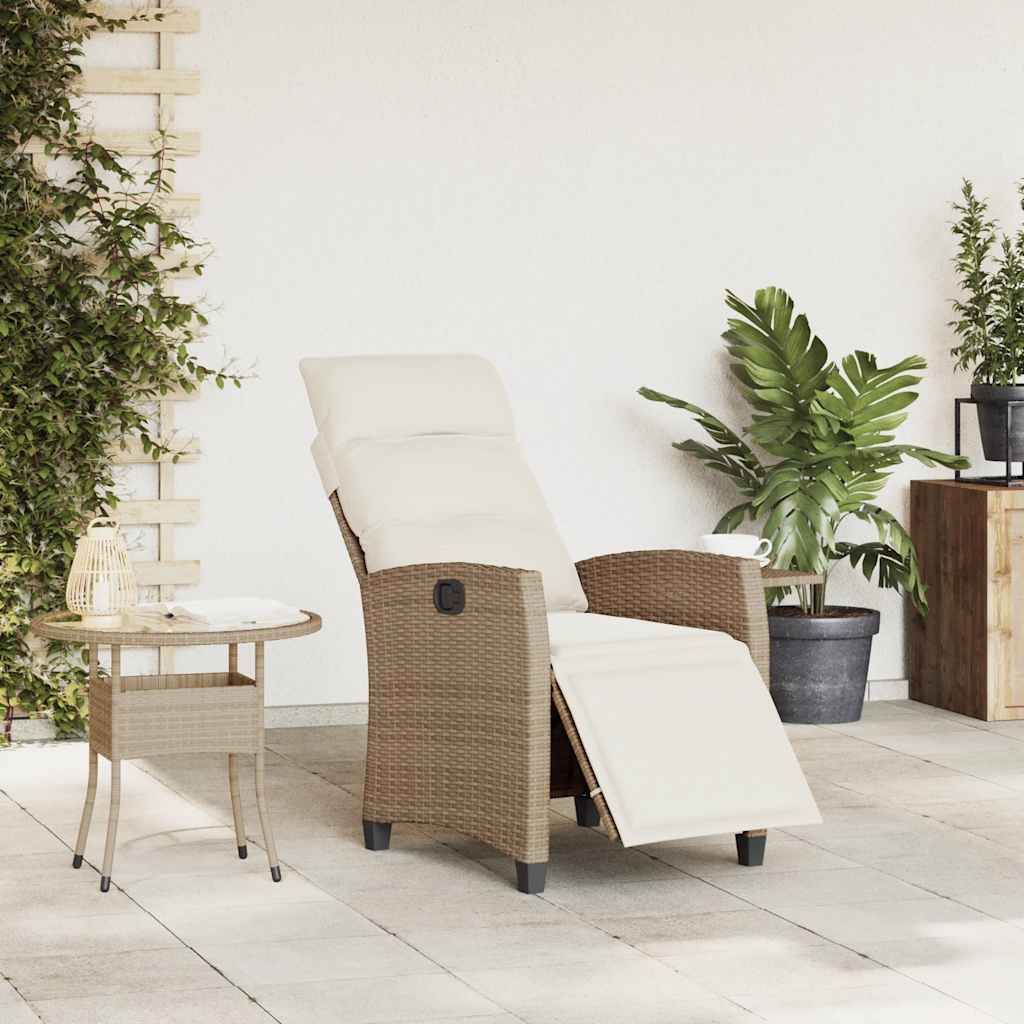 Gartensessel mit Beistelltisch Verstellbar Beige Poly Rattan