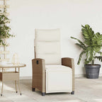 Gartensessel mit Beistelltisch Verstellbar Beige Poly Rattan