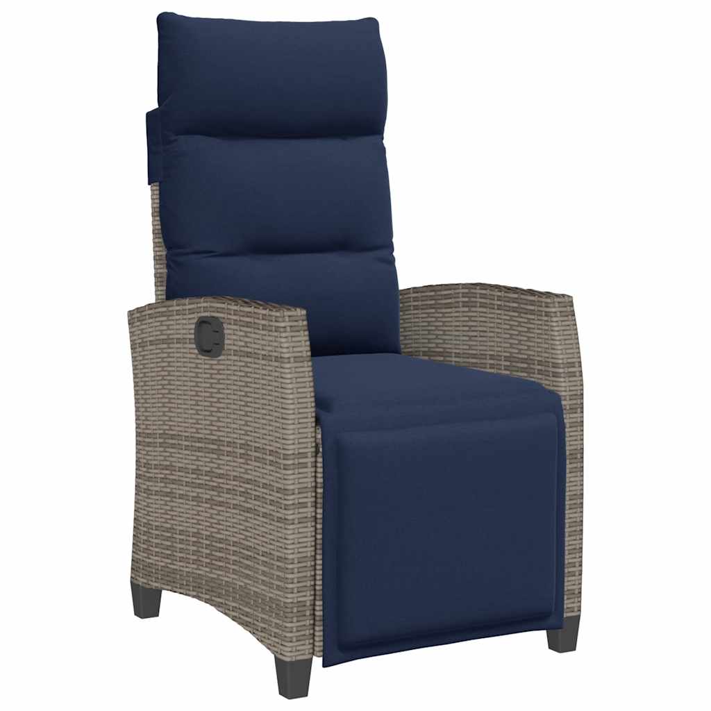 Gartensessel mit Beistelltisch Verstellbar Grau Poly Rattan
