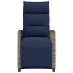 Gartensessel mit Beistelltisch Verstellbar Grau Poly Rattan