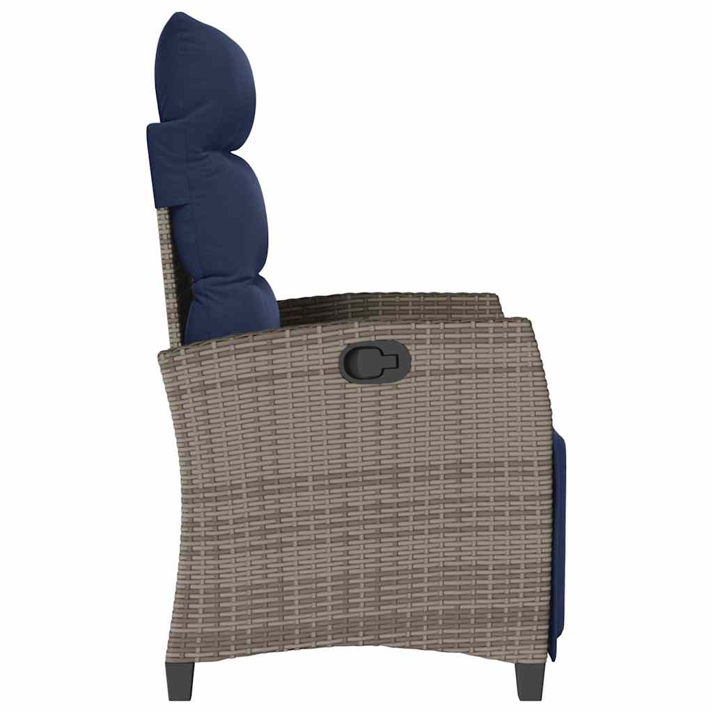 Gartensessel mit Beistelltisch Verstellbar Grau Poly Rattan