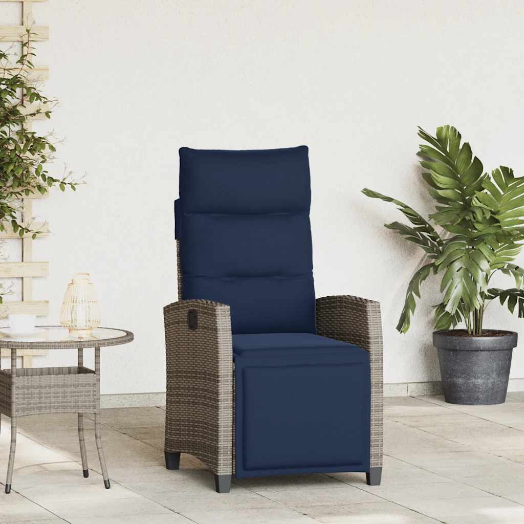 Gartensessel mit Beistelltisch Verstellbar Grau Poly Rattan