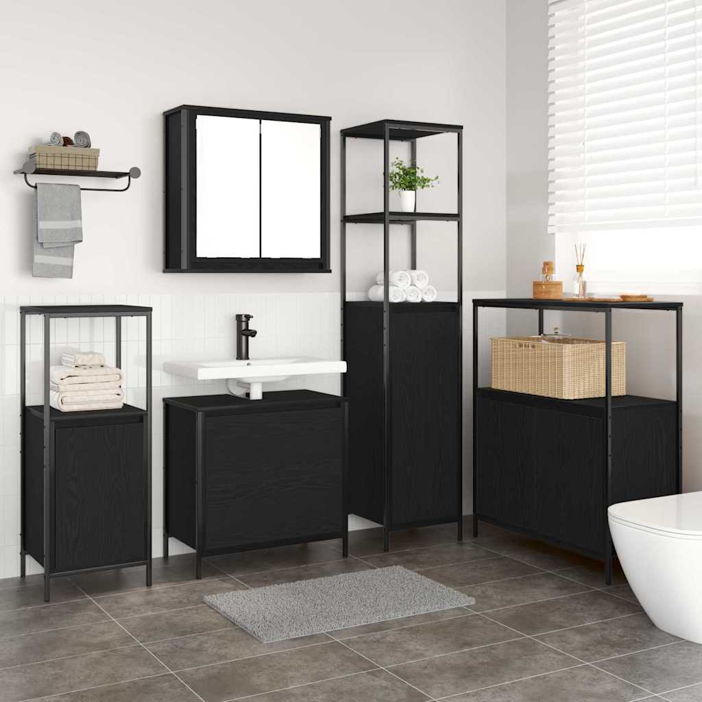 Badezimmermöbel-Set mit Regal 5 pcs Schwarz Holzwerkstoff