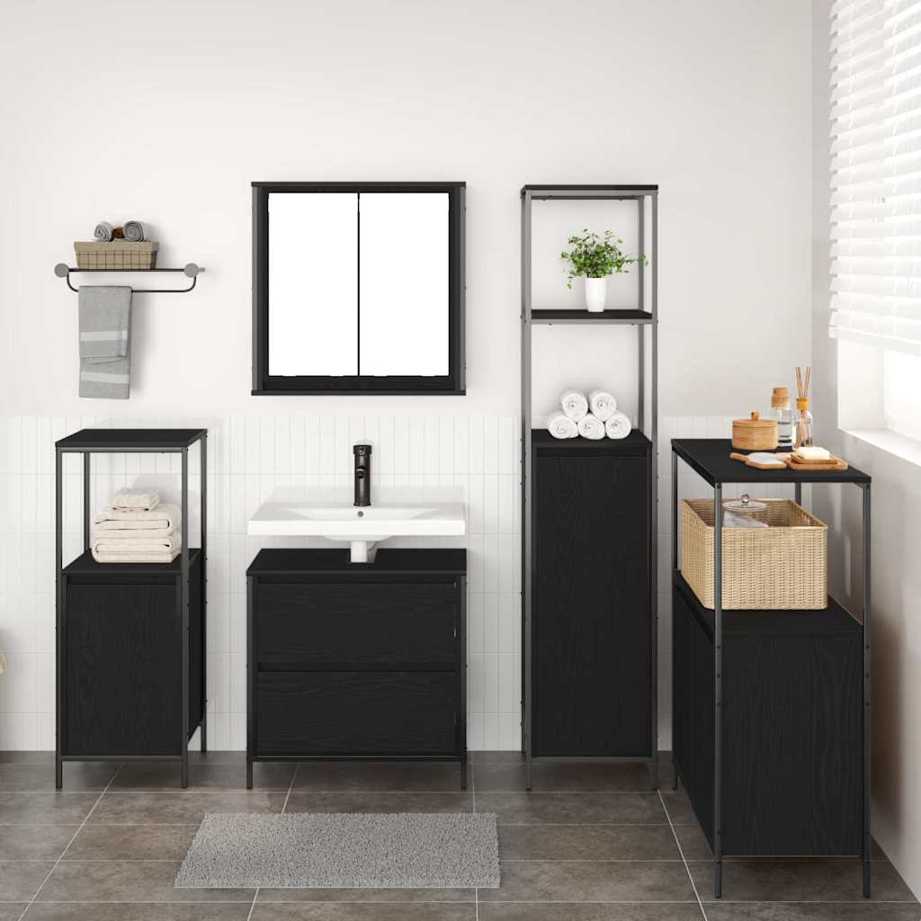Badezimmermöbel-Set mit Regal 5 pcs Schwarz Holzwerkstoff