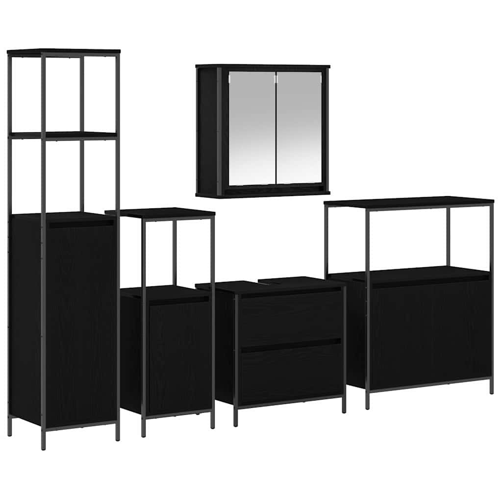 Badezimmermöbel-Set mit Regal 5 pcs Schwarz Holzwerkstoff