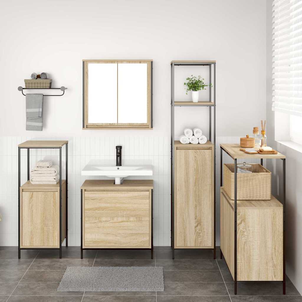 Badezimmermöbel-Set mit Regal mit Tür 5 pcs Beige Holzwerkstoff