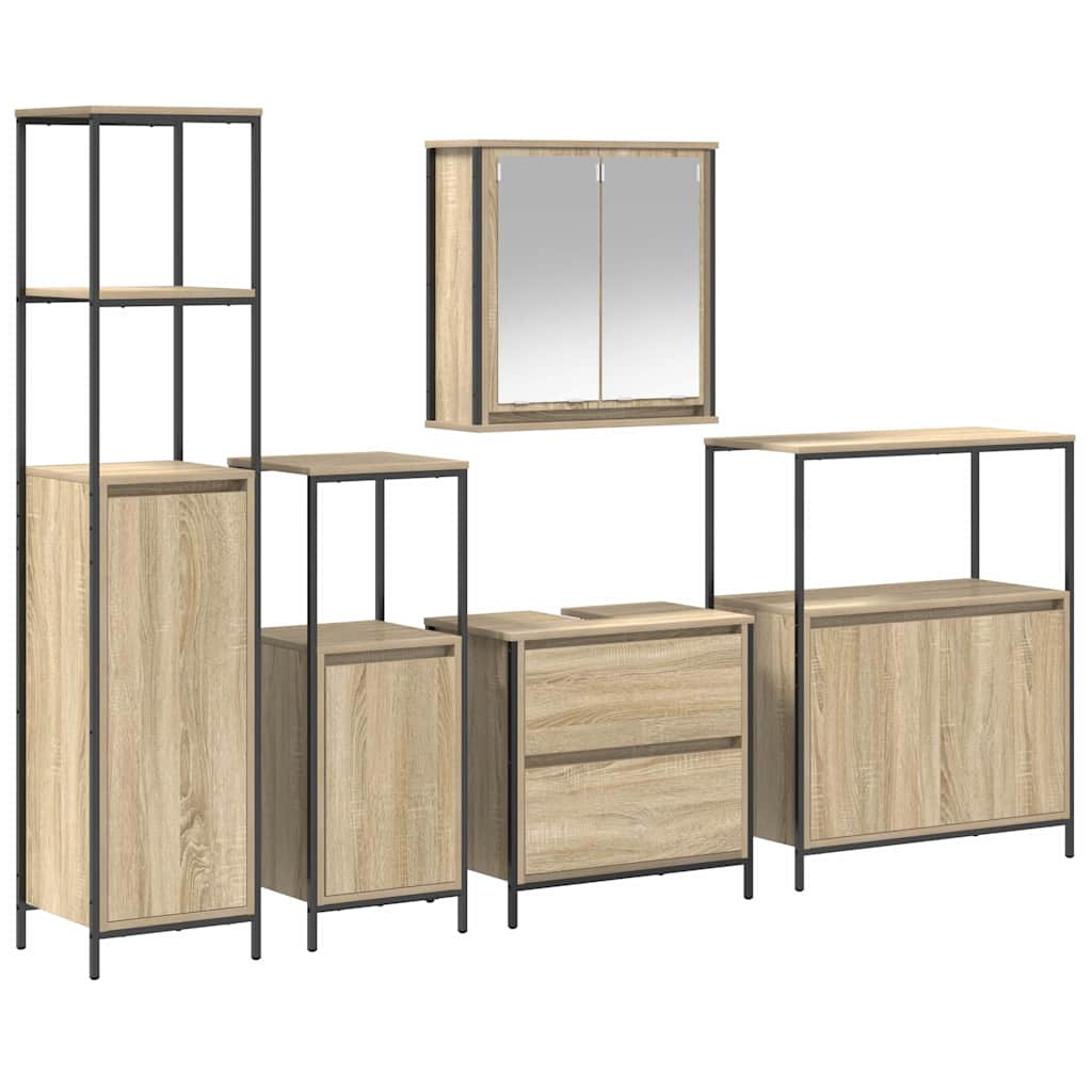 Badezimmermöbel-Set mit Regal mit Tür 5 pcs Beige Holzwerkstoff