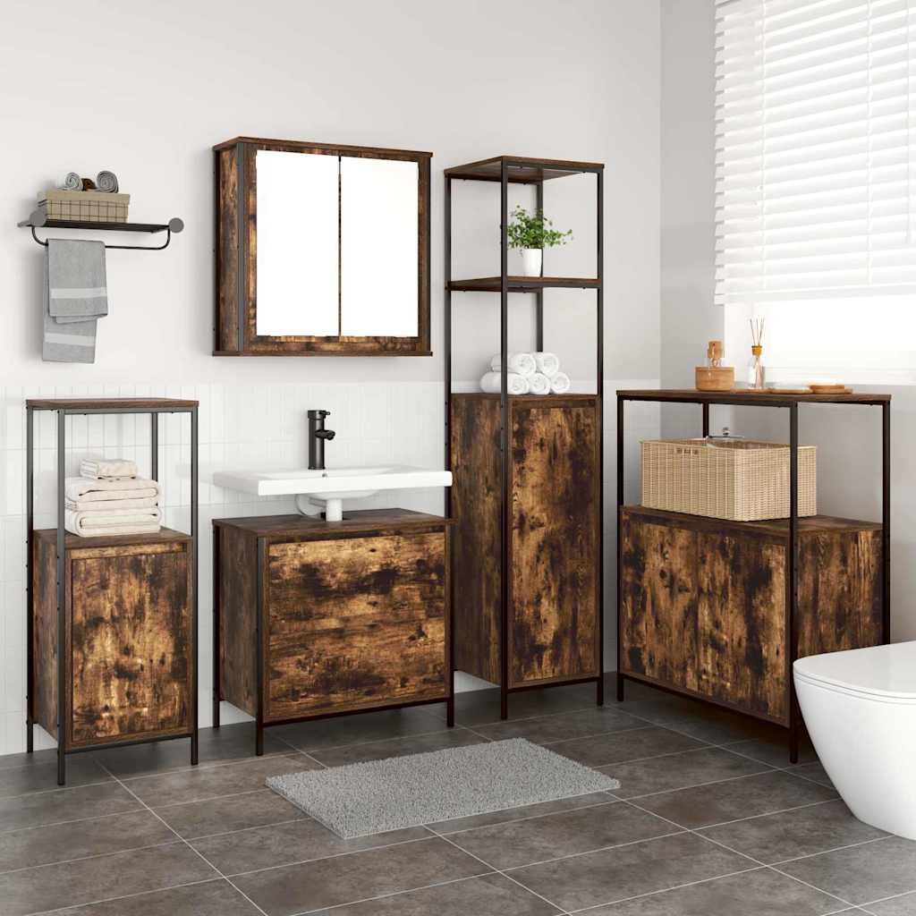 Badezimmermöbel-Set mit Regal mit Tür 5 pcs Braun Holzwerkstoff