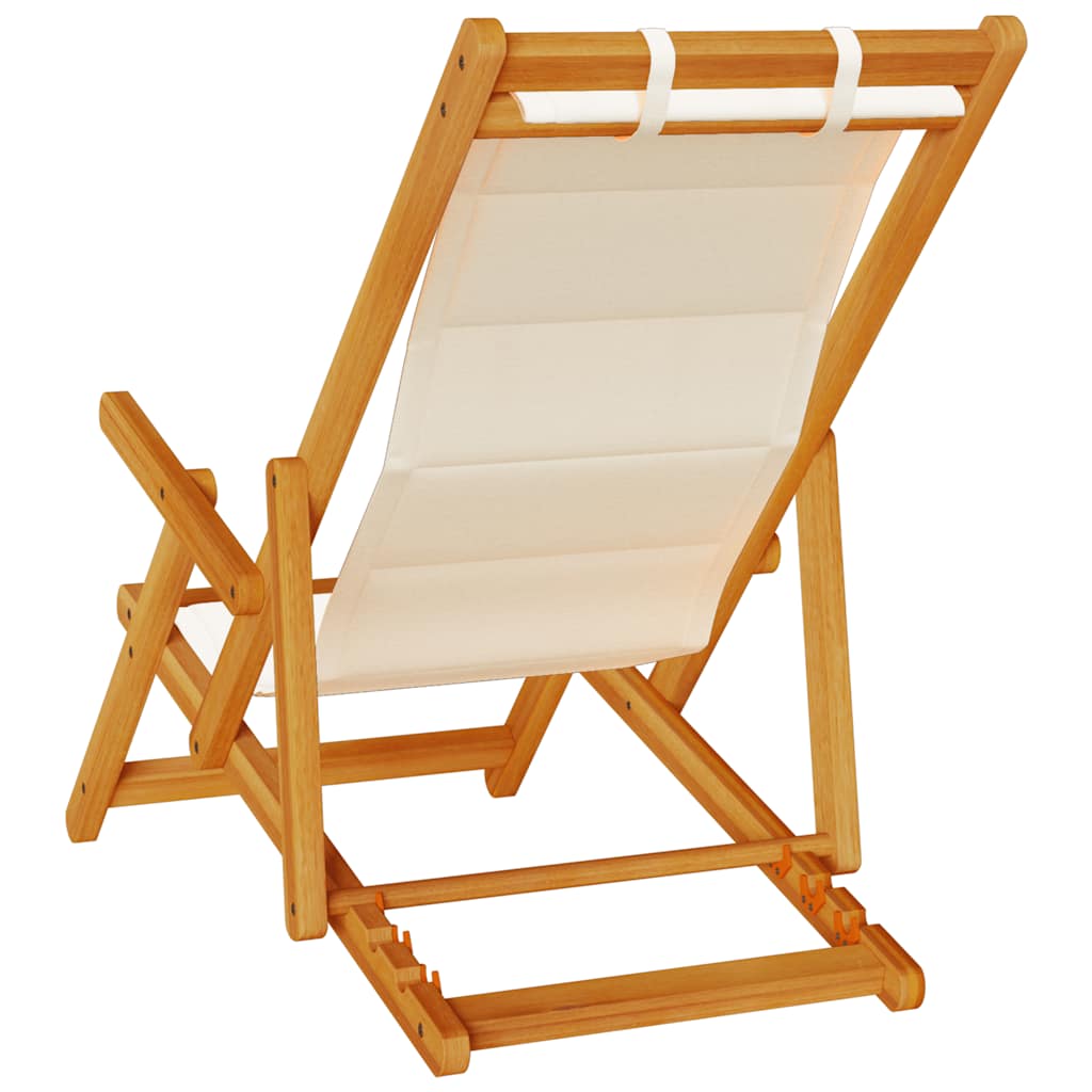 Strandstuhl mit Armlehnen Klappbar Creme Akazienholz Textilene