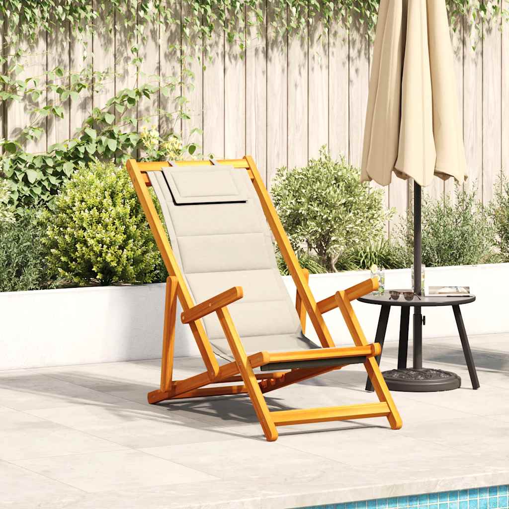 Strandstuhl mit Armlehnen Klappbar Creme Akazienholz Textilene