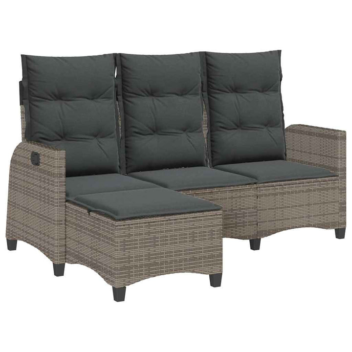 Gartensofa mit Liegefunktion Kissen L-Form Grau Poly Rattan