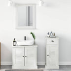 Badezimmermöbel-Set 3 pcs Antik Weiß Massives Kiefernholz