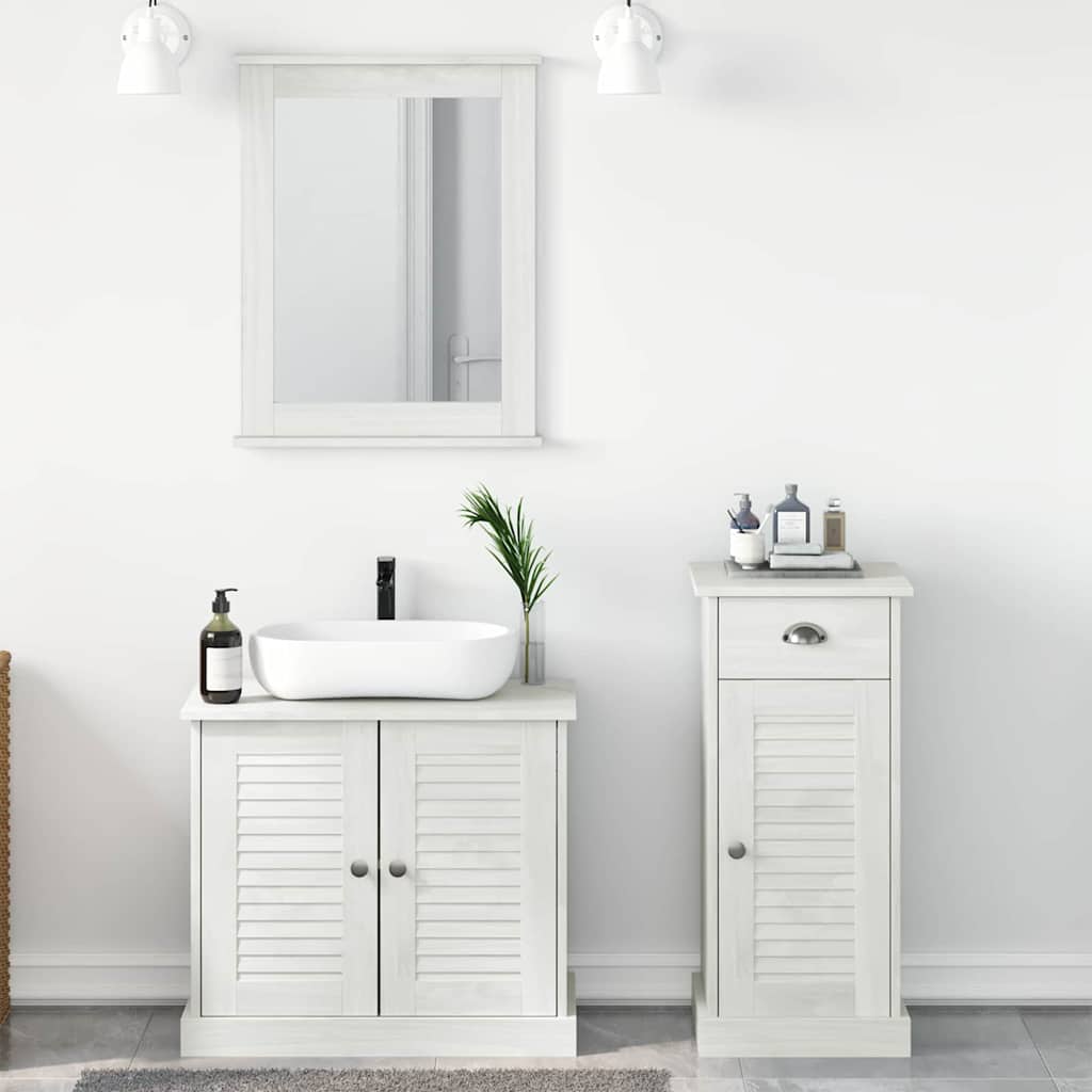 Badezimmermöbel-Set 3 pcs Antik Weiß Massives Kiefernholz
