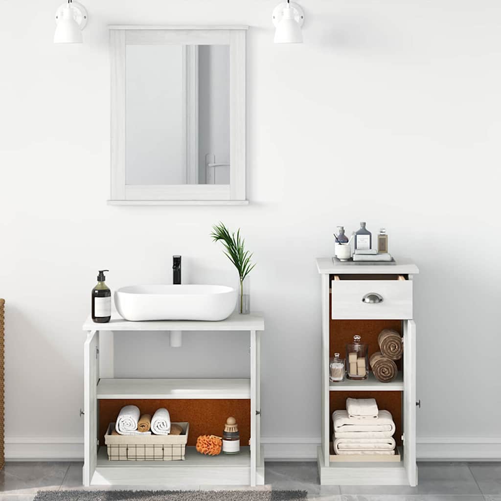 Badezimmermöbel-Set 3 pcs Antik Weiß Massives Kiefernholz