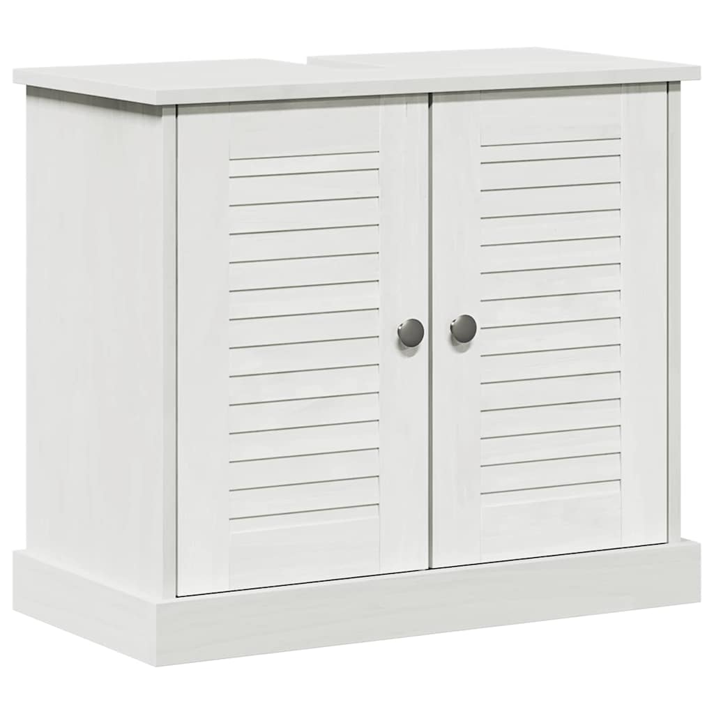 Badezimmermöbel-Set 3 pcs Antik Weiß Massives Kiefernholz