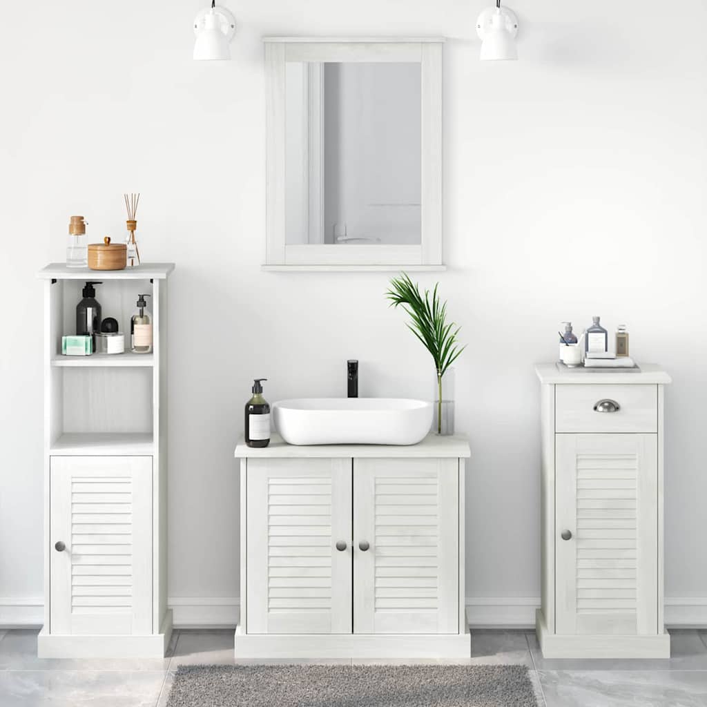 Badezimmermöbel-Set 4 pcs Antik Weiß Massives Kiefernholz