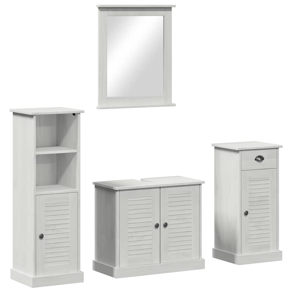 Badezimmermöbel-Set 4 pcs Antik Weiß Massives Kiefernholz