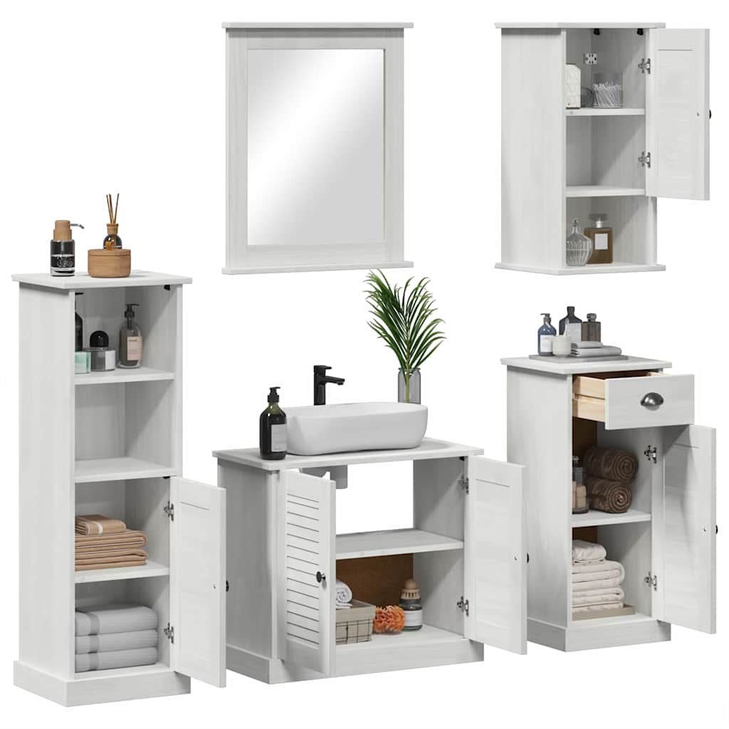 Badezimmermöbel-Set VIGO 5 pcs Antik Weiß Massives Kiefernholz