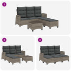 3-tlg. Garten-Sofagarnitur mit Kissen L-Form Grau Poly Rattan