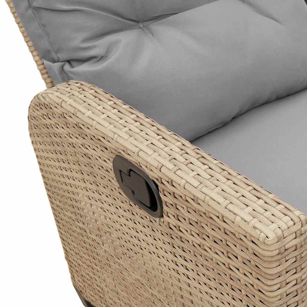 3-tlg. Garten-Sofagarnitur mit Kissen L-Form Beige Poly Rattan