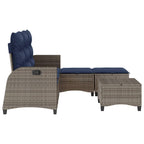 3-tlg. Garten-Sofagarnitur mit Kissen L-Form Grau Poly Rattan