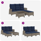 3-tlg. Garten-Sofagarnitur mit Kissen L-Form Grau Poly Rattan