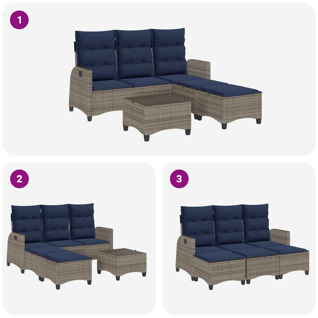 3-tlg. Garten-Sofagarnitur mit Kissen L-Form Grau Poly Rattan