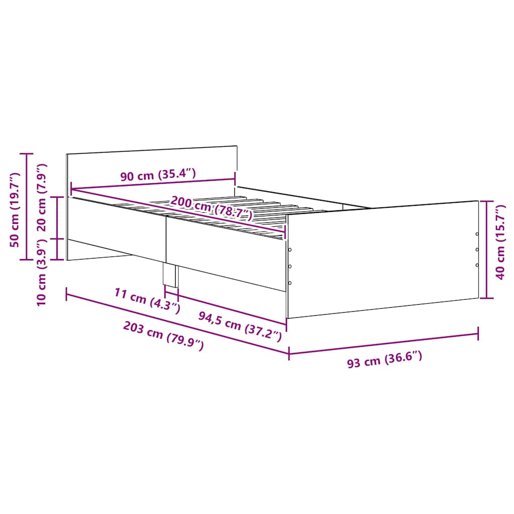 Bettgestell ohne Matratze Schwarz Eichen-Optik 90x200 cm